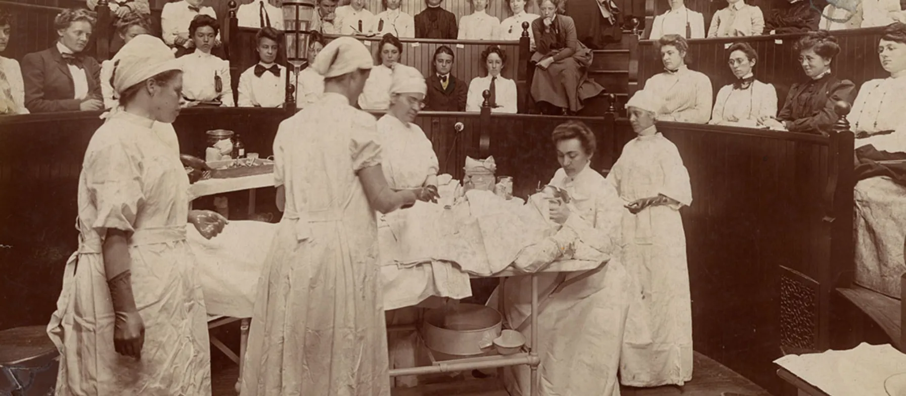 A historical photo of women working in the healthcare industry